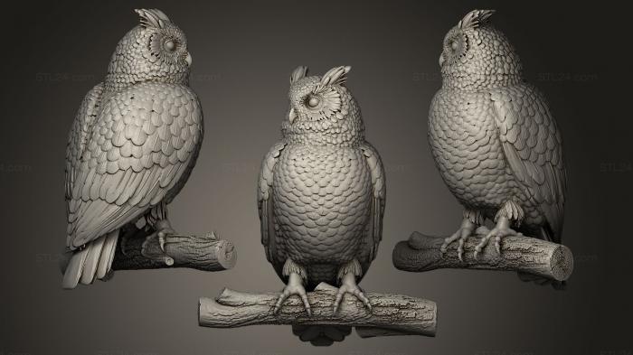 Bird figurines (owl on a perch, STKB_0049) 3D models for cnc